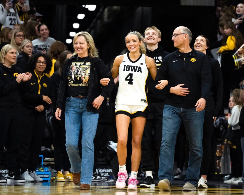 Ex-Iowa star Gabbie Marshall shows emotions as Hawkeyes honor Kylie Feuerbach, Hannah Stuelke & more on senior night