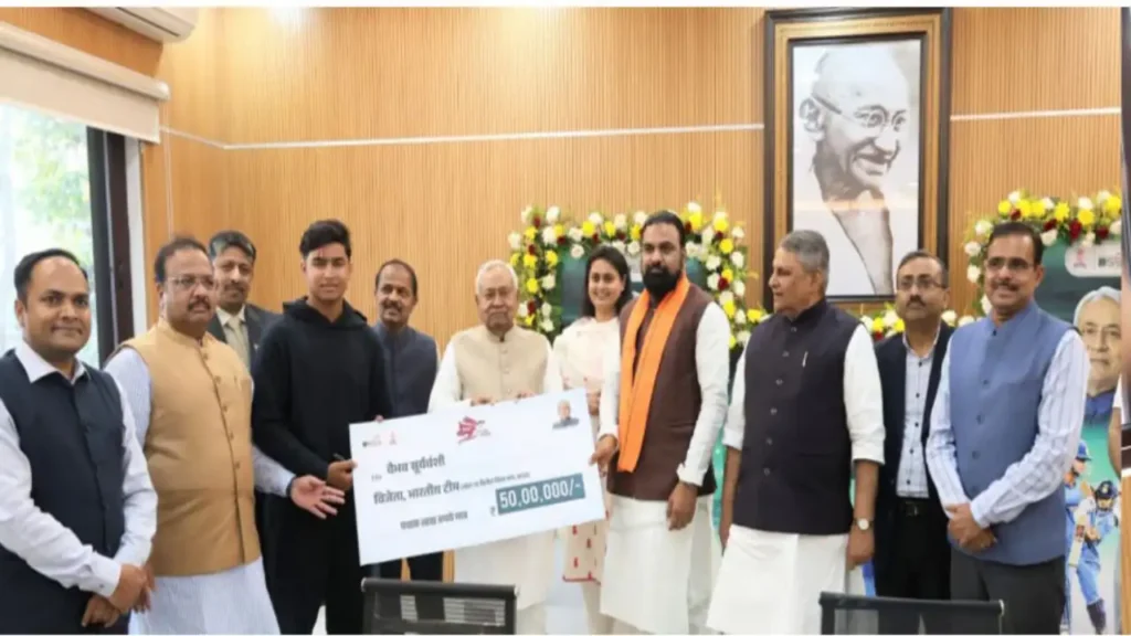 Vaibhav Sooryavanshi receives Rs. 50 Lakh from Bihar government after World Cup heroics Vaibhav Sooryavanshi receives Rs. 50 Lakh from Bihar government after World Cup heroics